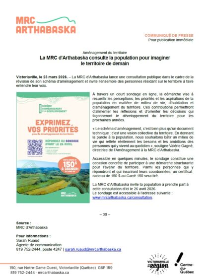 La MRC d’Arthabaska consulte la population pour imaginer le territoire de demain