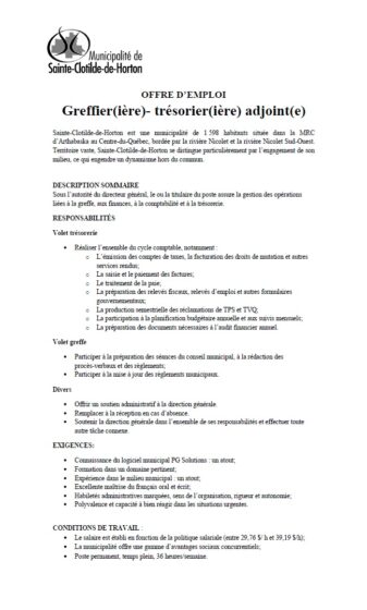 📢 OFFRE D’EMPLOI – Greffier(ère)-trésorier(ère) adjoint(e)