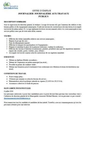 📢 OFFRE D’EMPLOI | Journalier(ère) aux travaux publics