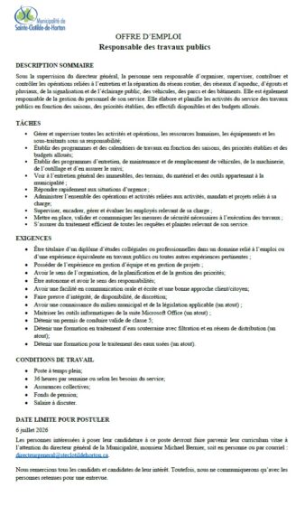 📢 OFFRE D’EMPLOI | Responsable des travaux publics