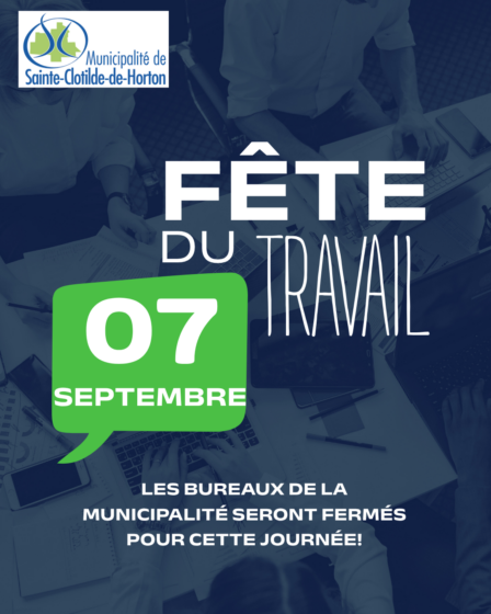Fermeture du bureau le lundi, 7 septembre 2026
